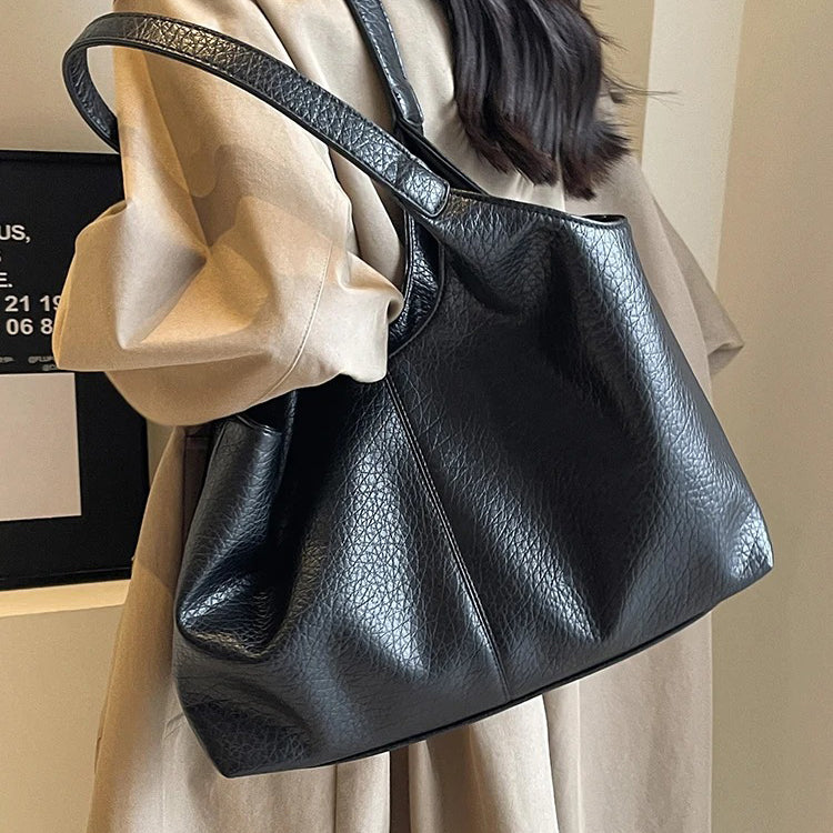 Oversized Slouchy Vegan Leather Shoulder Tote Bag