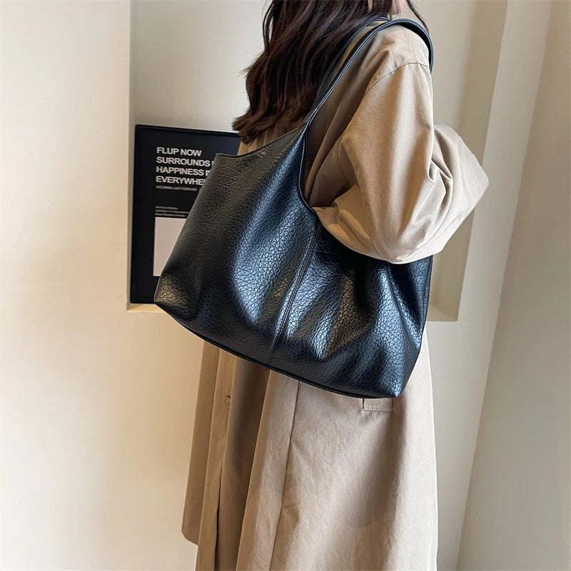 Oversized Slouchy Vegan Leather Shoulder Tote Bag