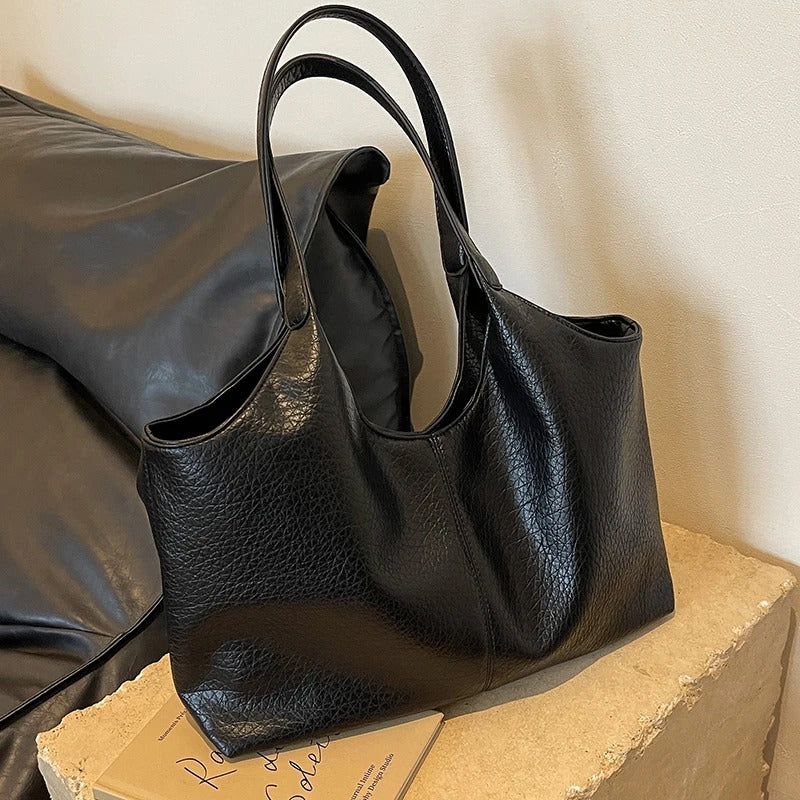 Oversized Slouchy Vegan Leather Shoulder Tote Bag