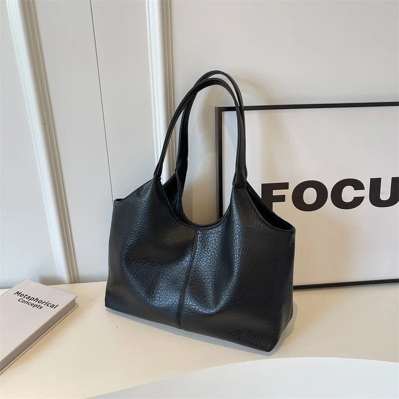 Oversized Slouchy Vegan Leather Shoulder Tote Bag