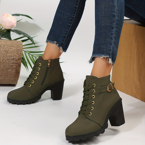 Chunky Heel Lace-Up Ankle Boots