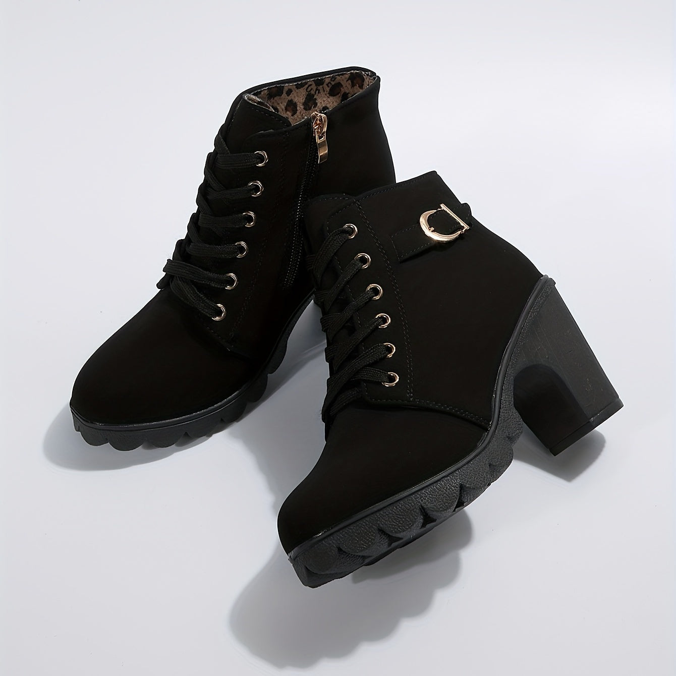 Chunky Heel Lace-Up Ankle Boots