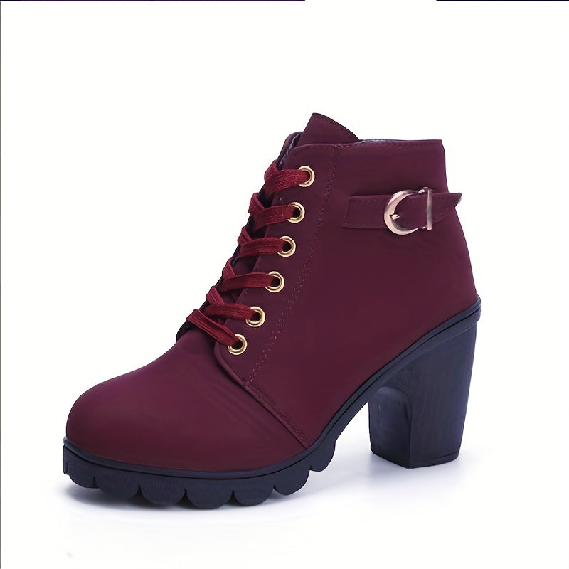 Chunky Heel Lace-Up Ankle Boots