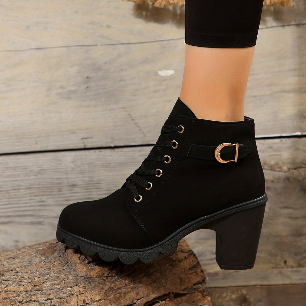 Chunky Heel Lace-Up Ankle Boots