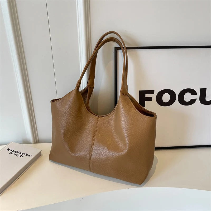 Oversized Slouchy Vegan Leather Shoulder Tote Bag