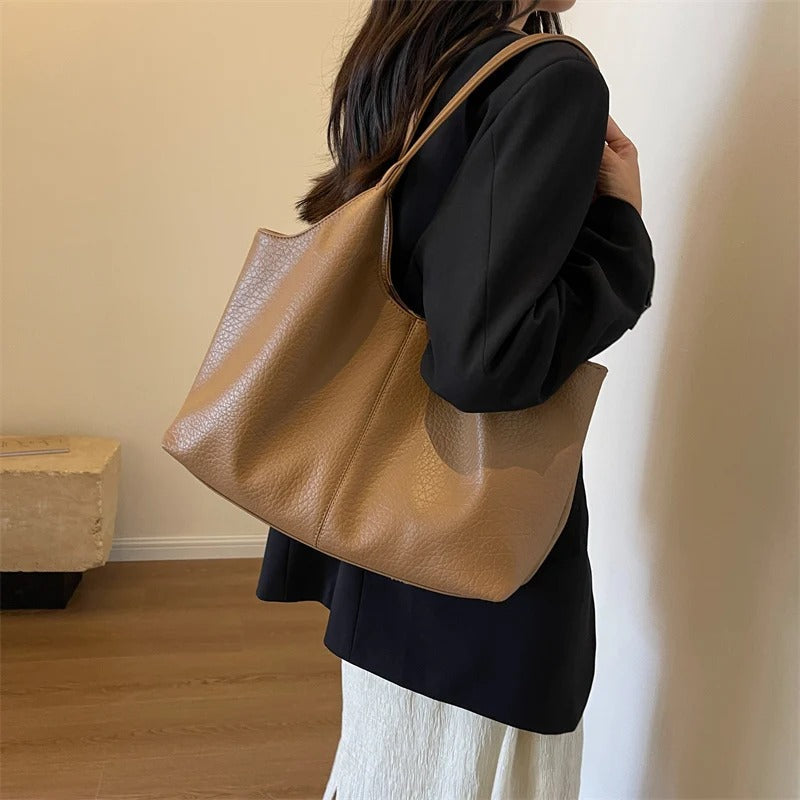Oversized Slouchy Vegan Leather Shoulder Tote Bag