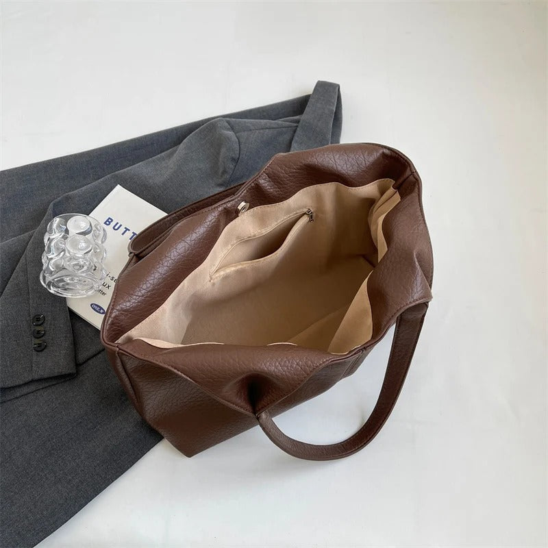 Oversized Slouchy Vegan Leather Shoulder Tote Bag