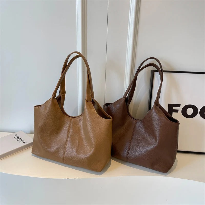 Oversized Slouchy Vegan Leather Shoulder Tote Bag