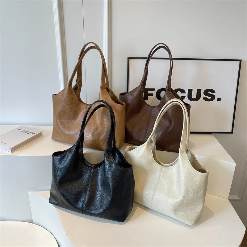 Oversized Slouchy Vegan Leather Shoulder Tote Bag
