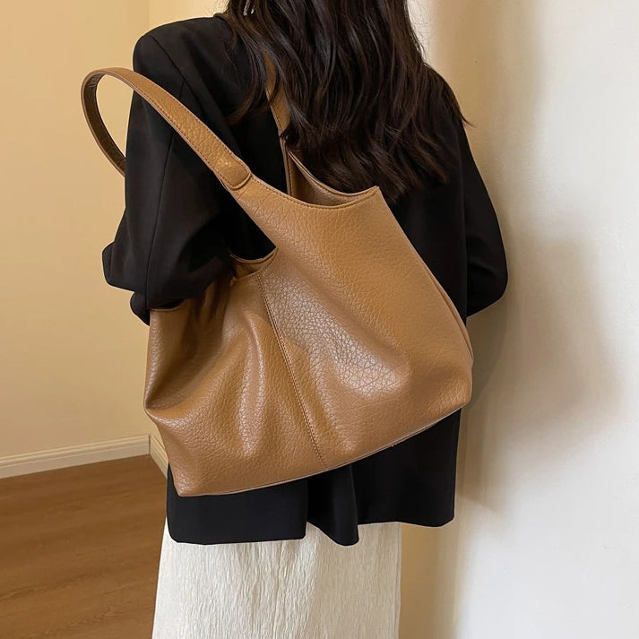 Oversized Slouchy Vegan Leather Shoulder Tote Bag