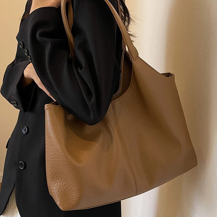 Oversized Slouchy Vegan Leather Shoulder Tote Bag
