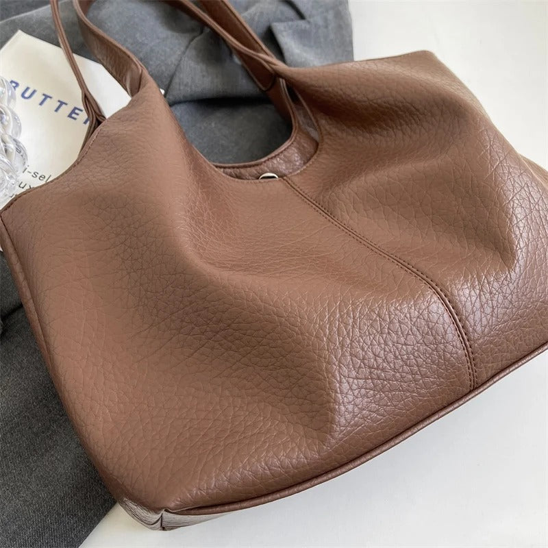 Oversized Slouchy Vegan Leather Shoulder Tote Bag