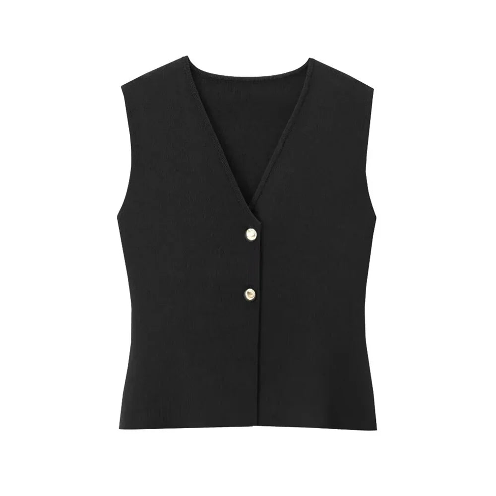 V-Neck Button Sleeveless Top