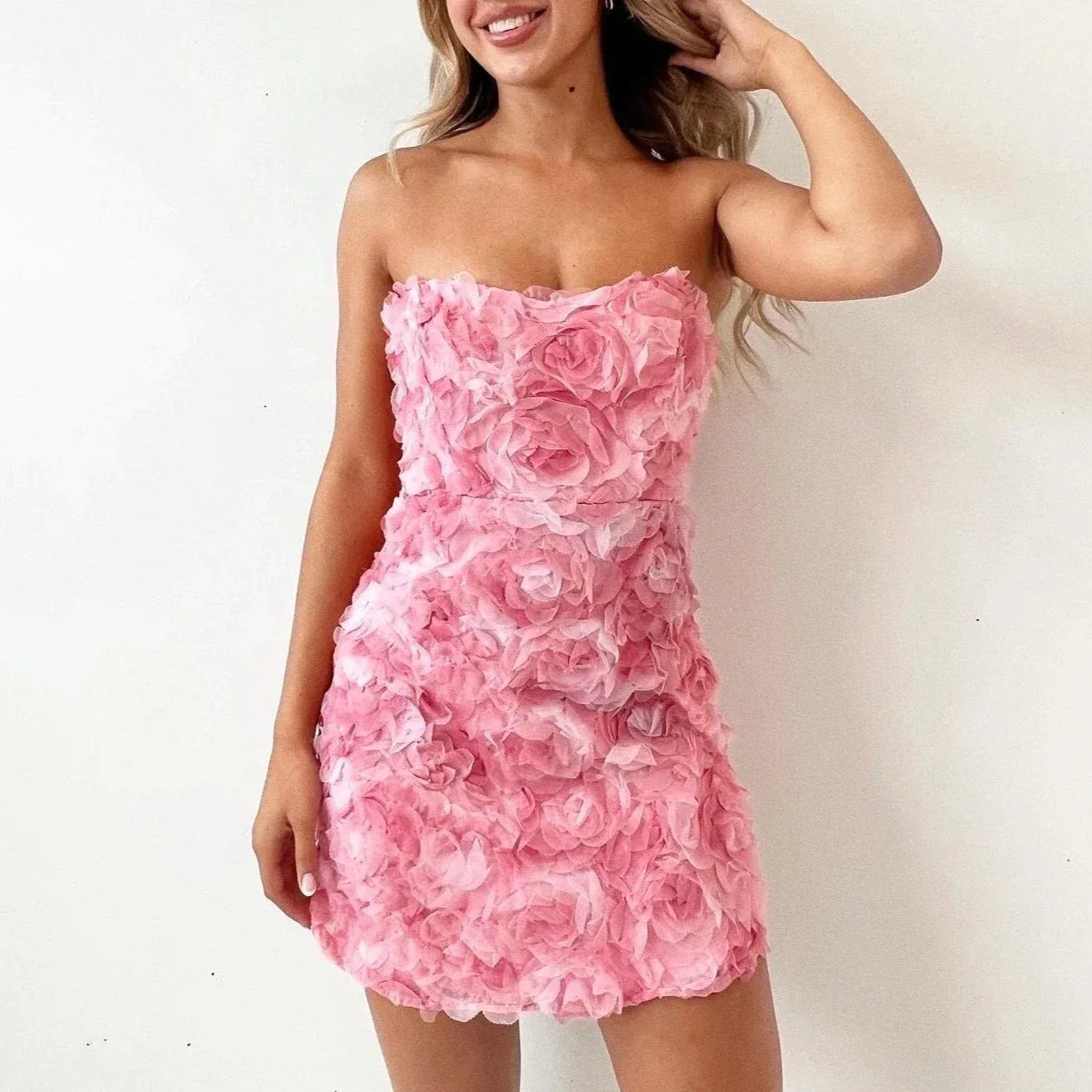 Rosette Strapless Mini Bodycon Dress