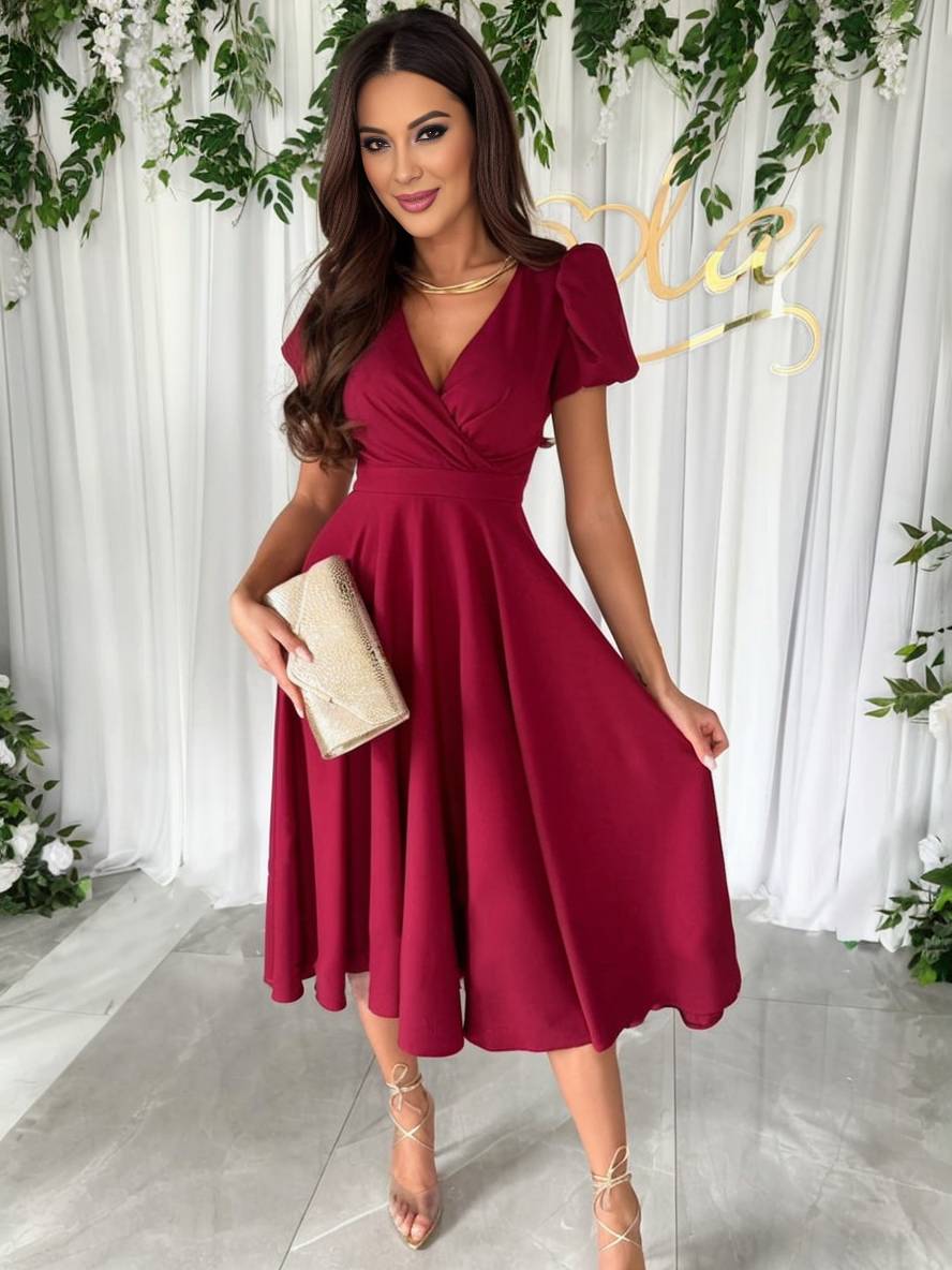 Puff Sleeve Wrap Midi Dress