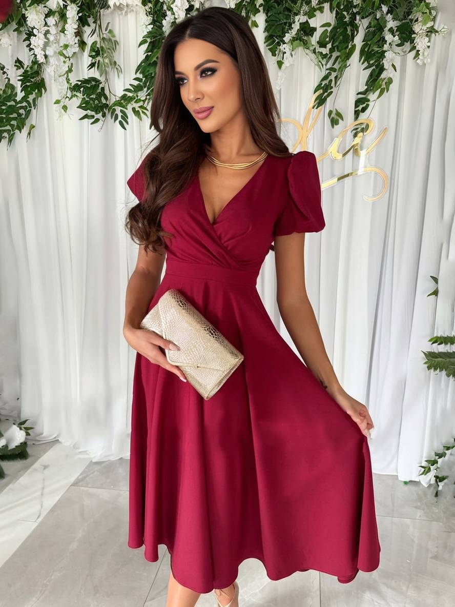 Puff Sleeve Wrap Midi Dress