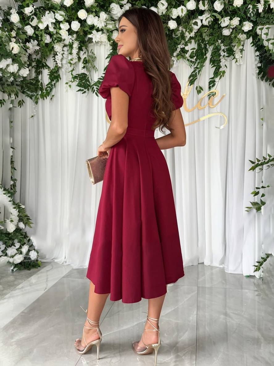 Puff Sleeve Wrap Midi Dress