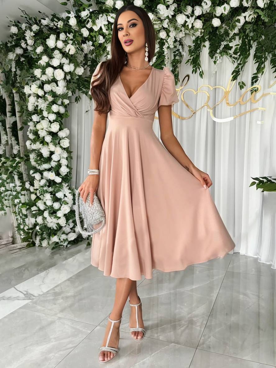 Puff Sleeve Wrap Midi Dress