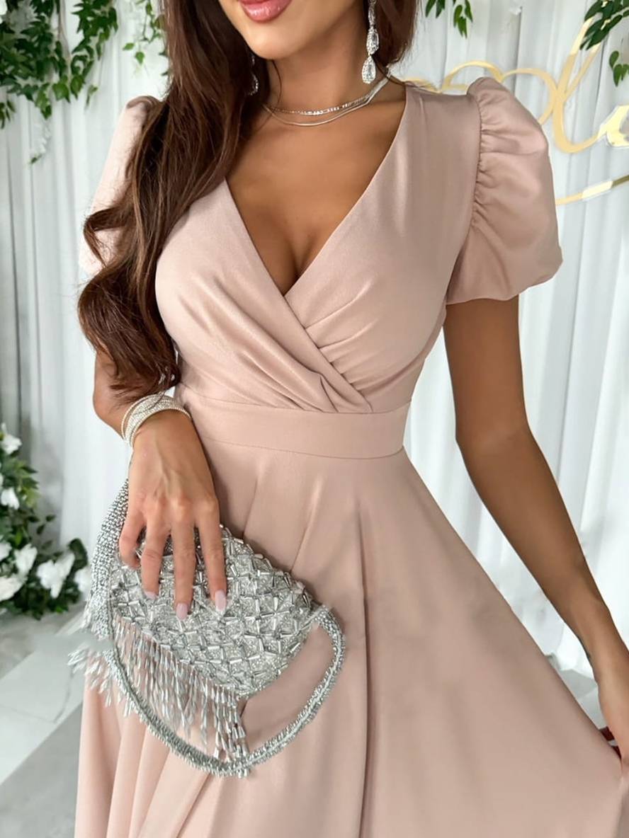 Puff Sleeve Wrap Midi Dress