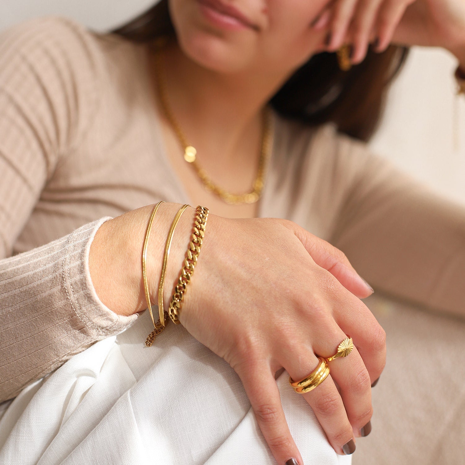 Waterproof Gold Herringbone Bracelet