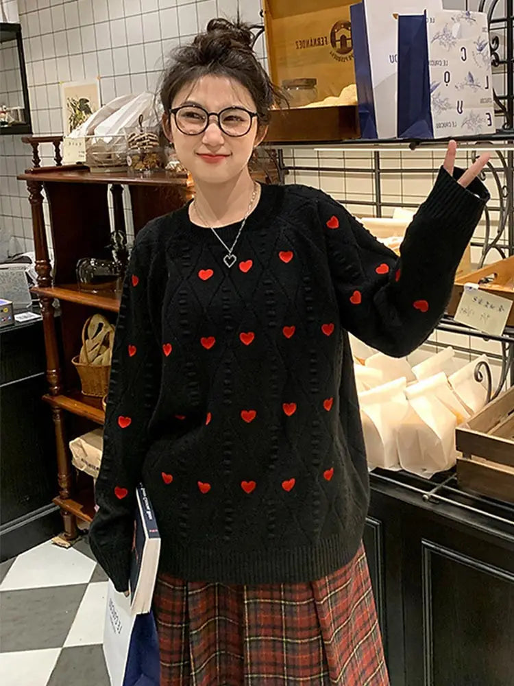 Heart Pattern Cable Knit Sweater