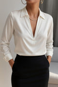 Deep V-Neck Long Sleeve Blouse