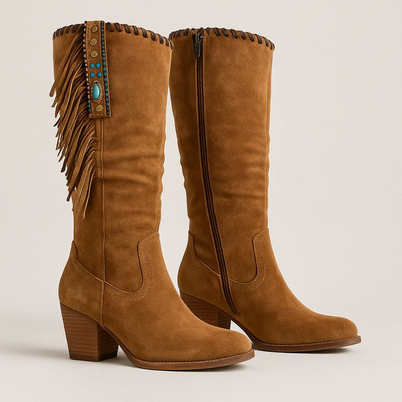Western Fringe Knee-High Boots