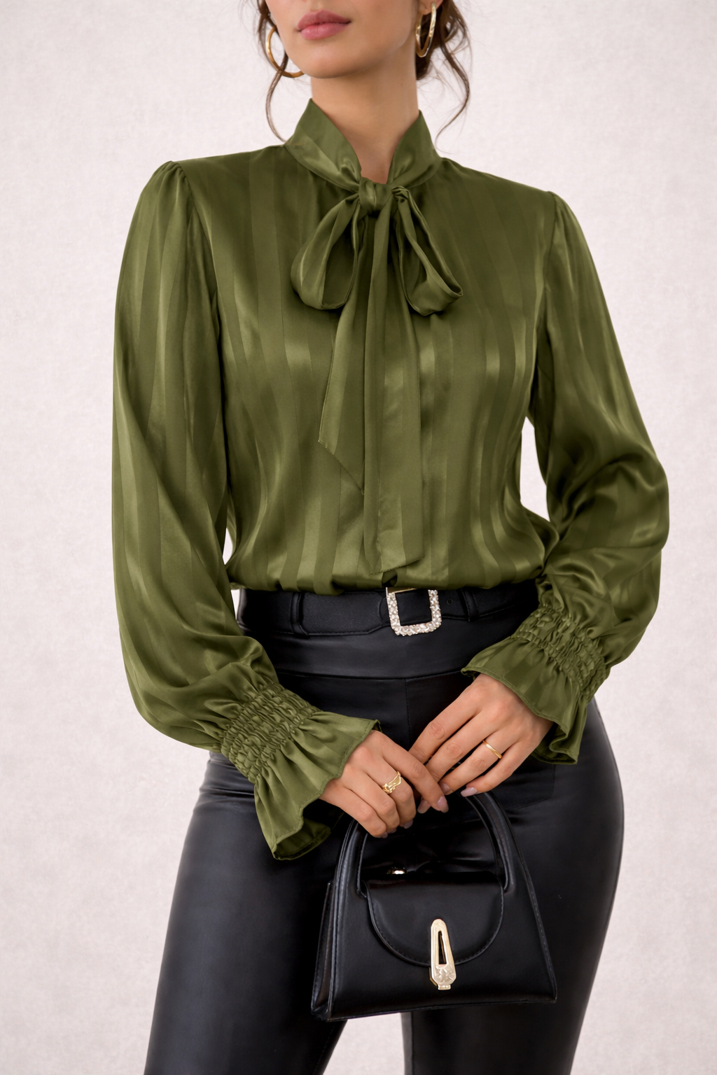 Pussy Bow Striped Blouse