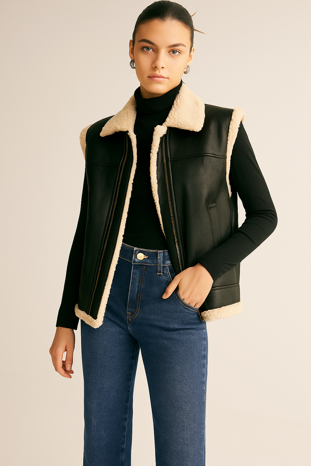 Black Faux Shearling Vest
