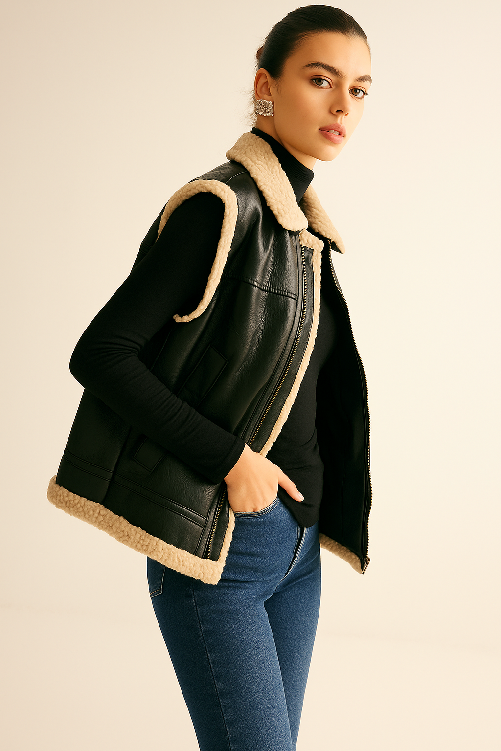 Black Faux Shearling Vest