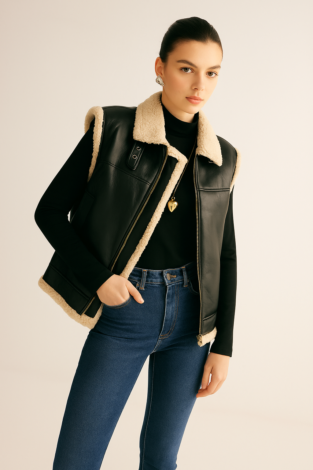 Black Faux Shearling Vest