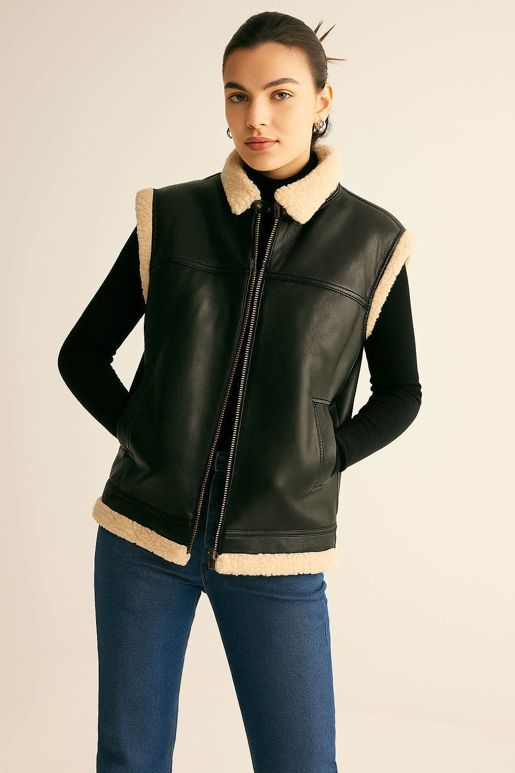 Black Faux Shearling Vest