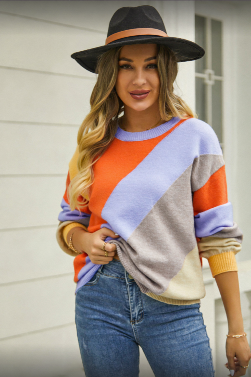 Diagonal Striped Knit Sweater