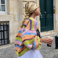 Multi-color Striped Puff Sleeve Sweater