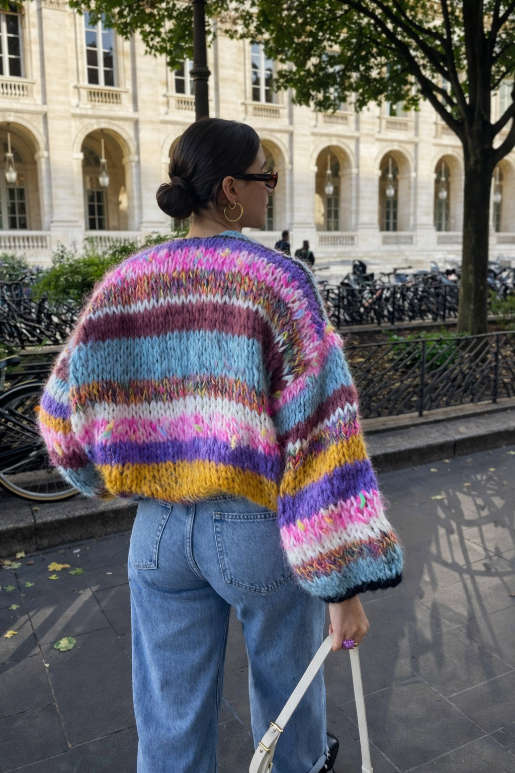 Multi-color Striped Puff Sleeve Sweater