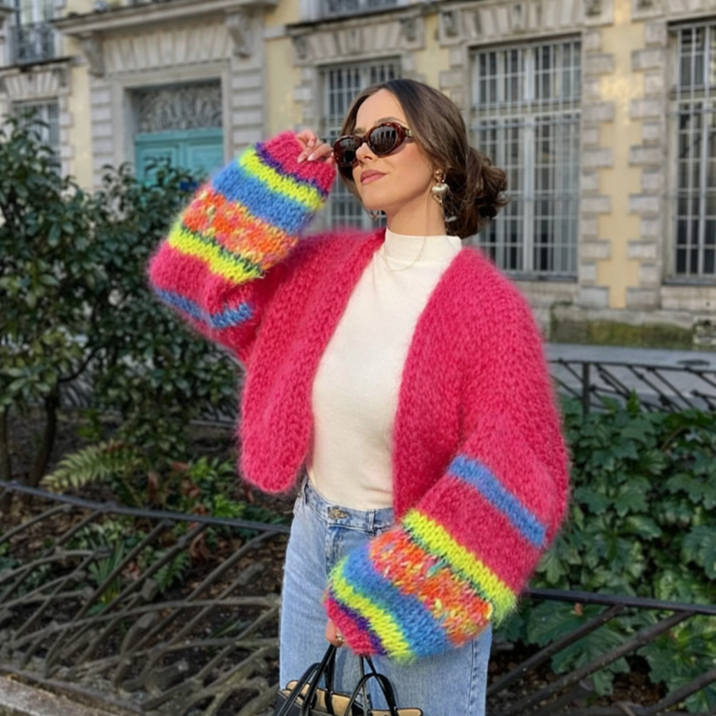 Multi-color Striped Puff Sleeve Sweater
