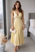 Elegant Pleated Cutout Midi Dress
