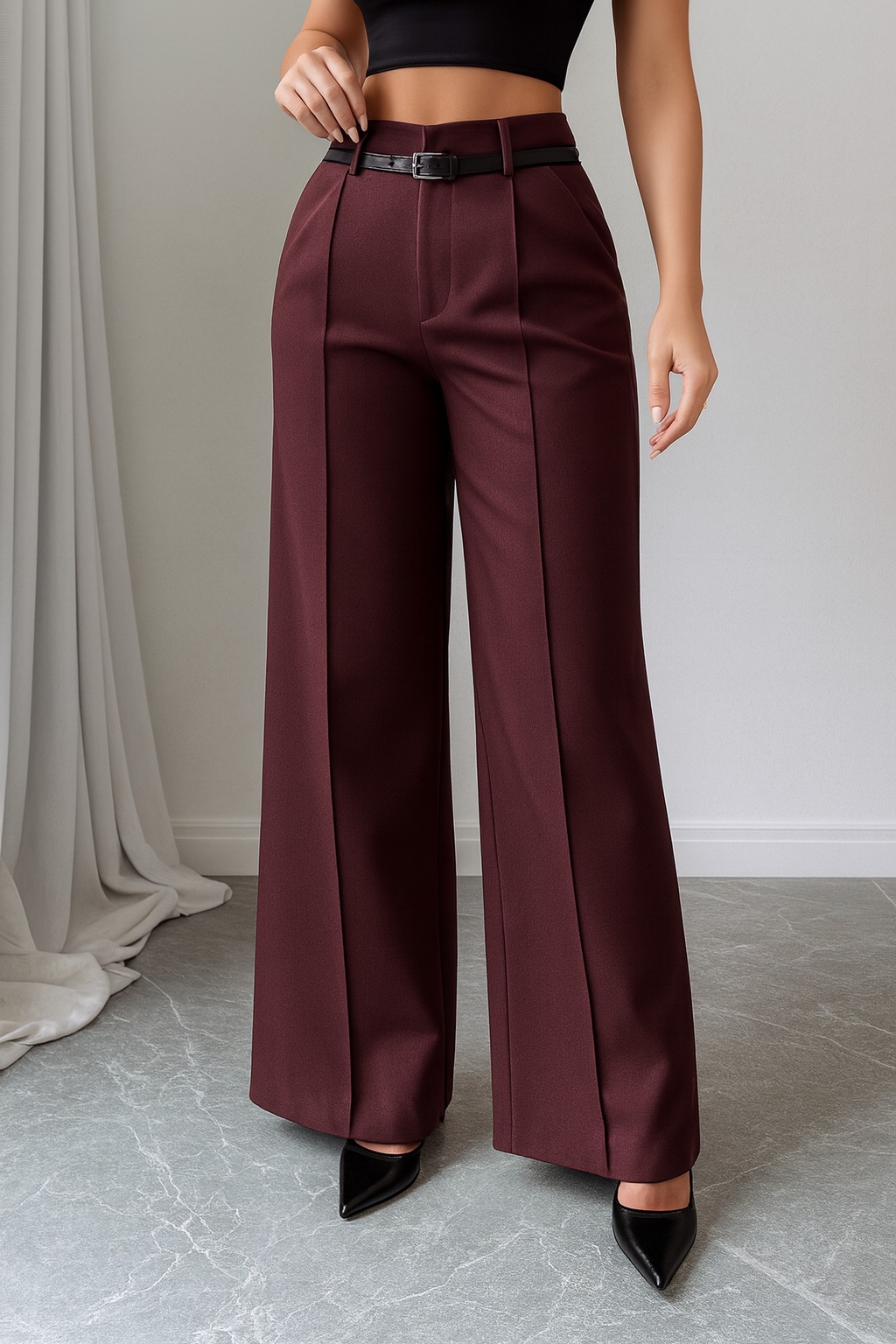 High-Waist Straight-Leg Trousers