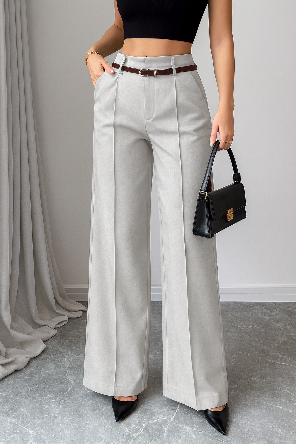 High-Waist Straight-Leg Trousers