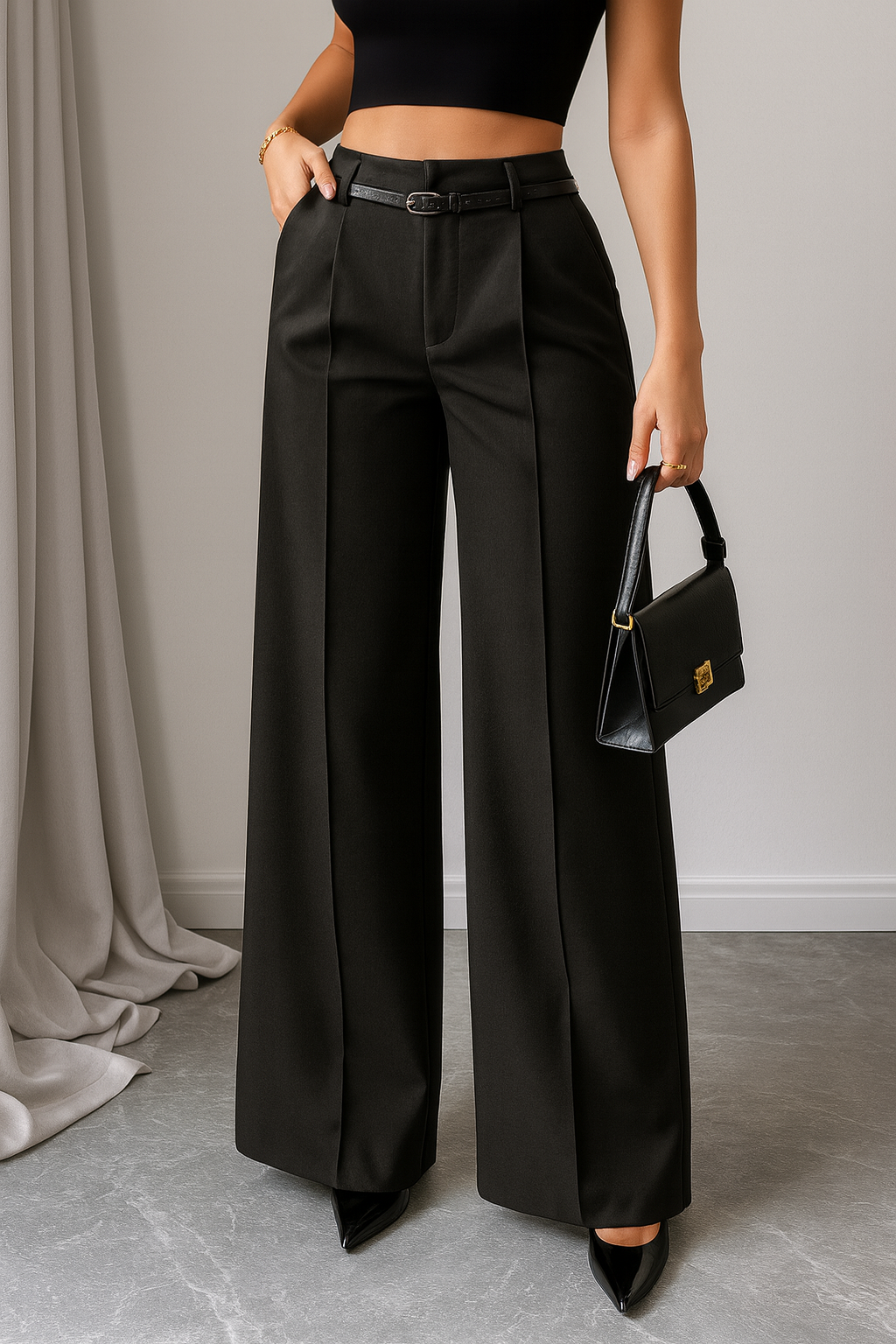 High-Waist Straight-Leg Trousers