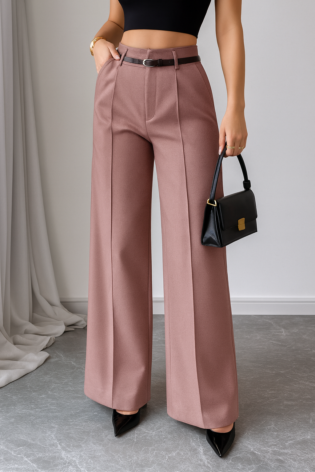High-Waist Straight-Leg Trousers