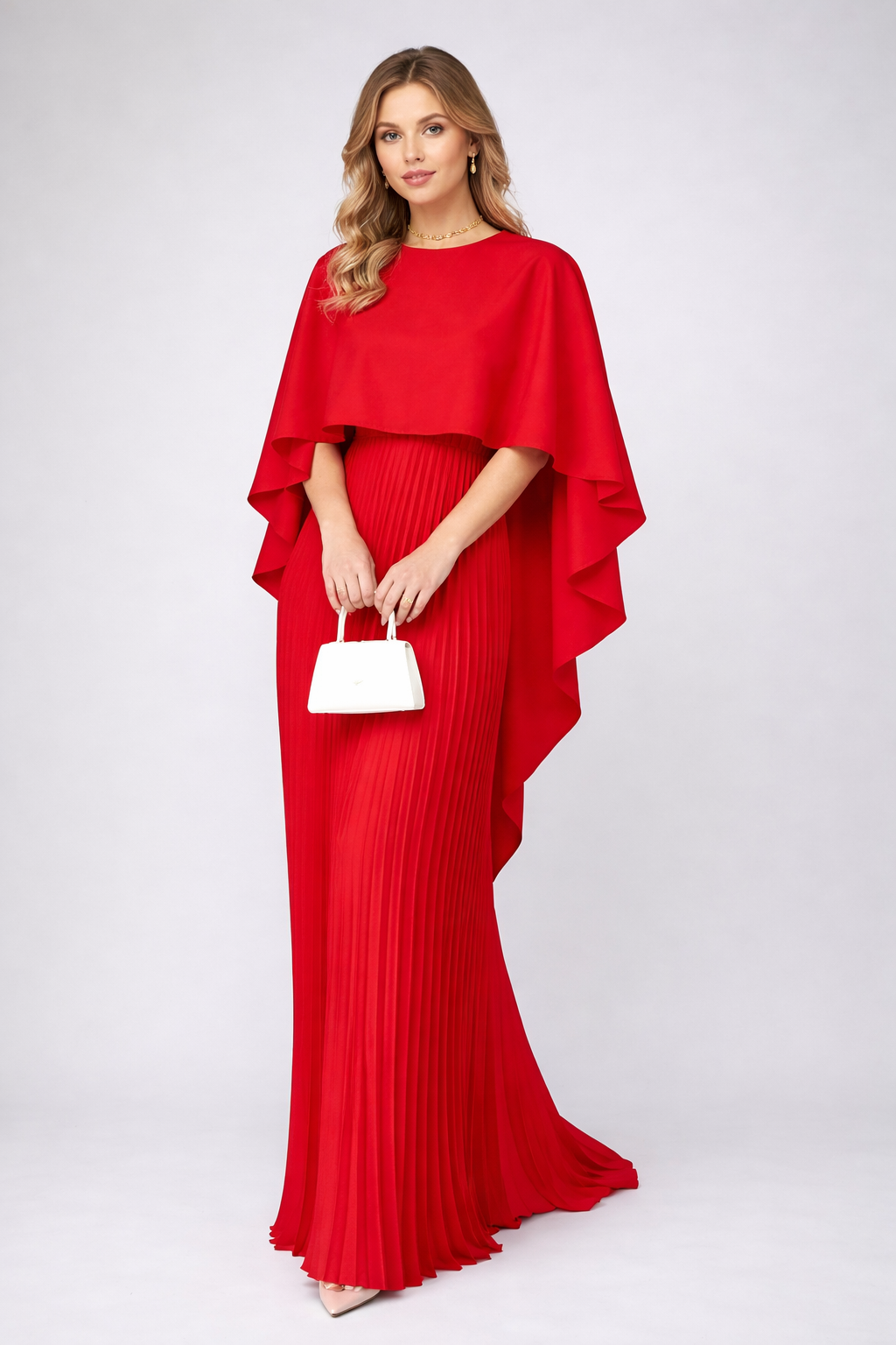 Pleated Cape Maxi Dress