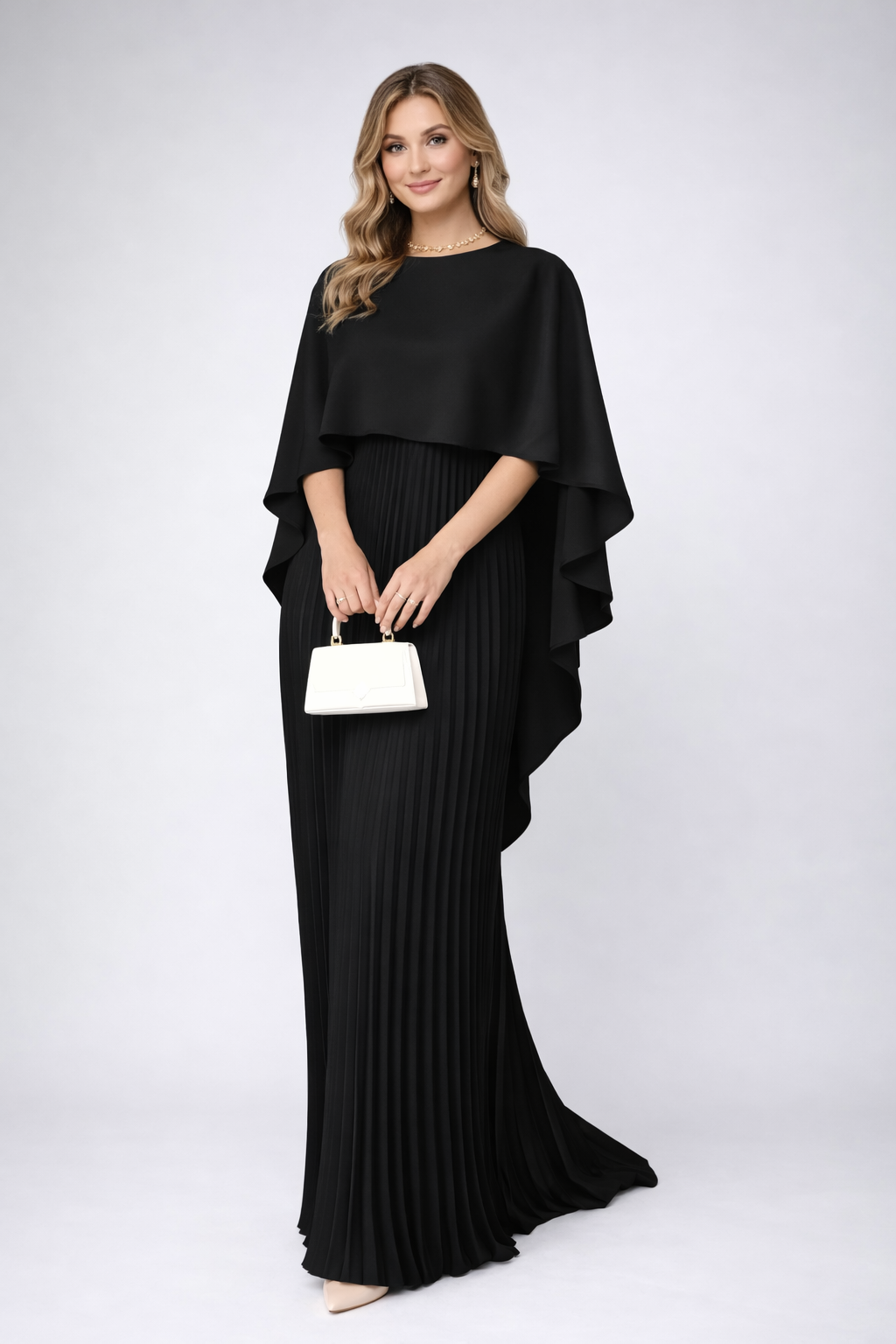 Pleated Cape Maxi Dress