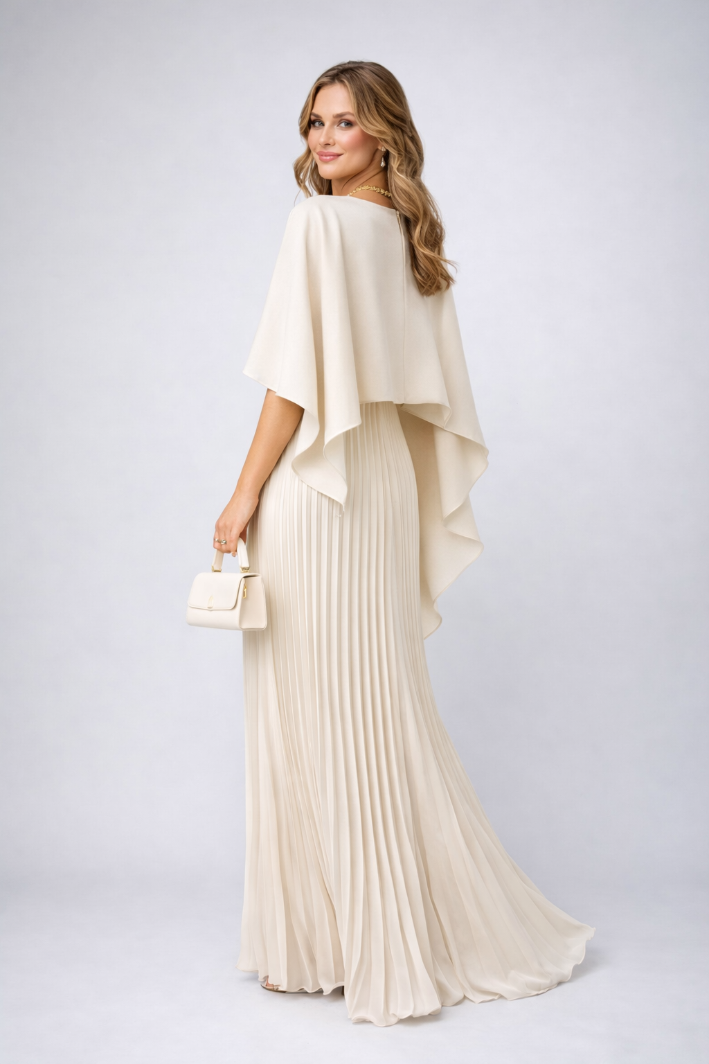 Pleated Cape Maxi Dress