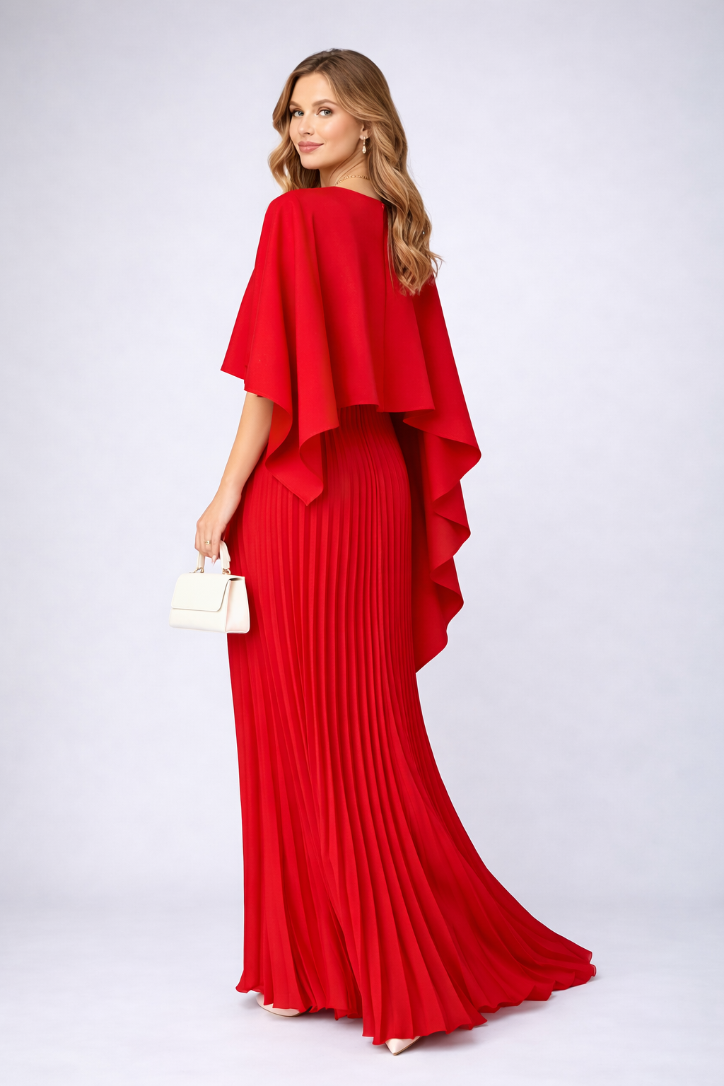 Pleated Cape Maxi Dress