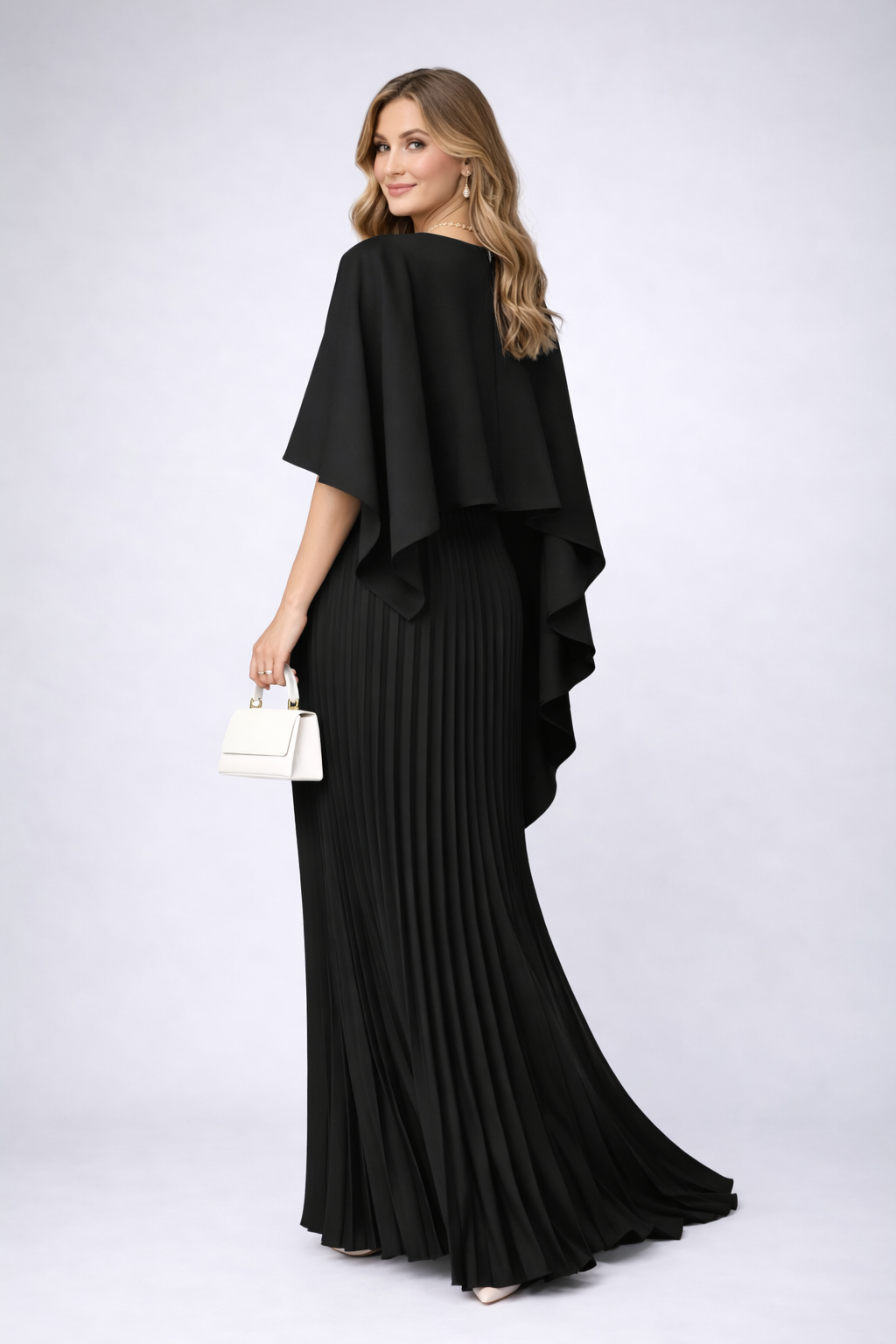 Pleated Cape Maxi Dress
