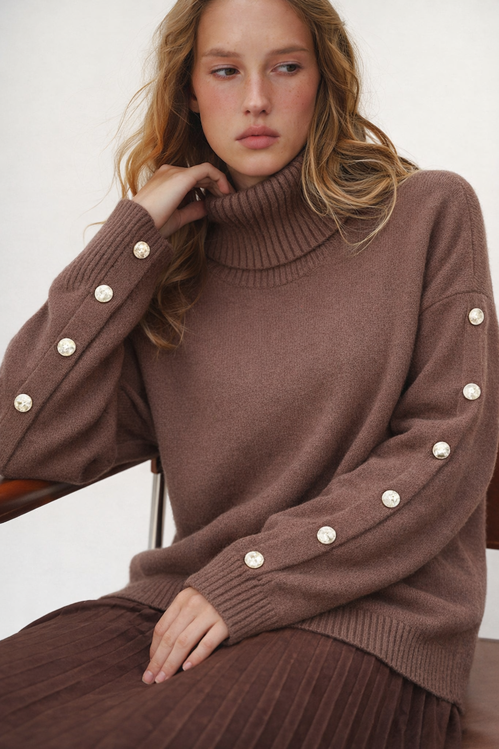 Turtleneck Button Knitted Sweater