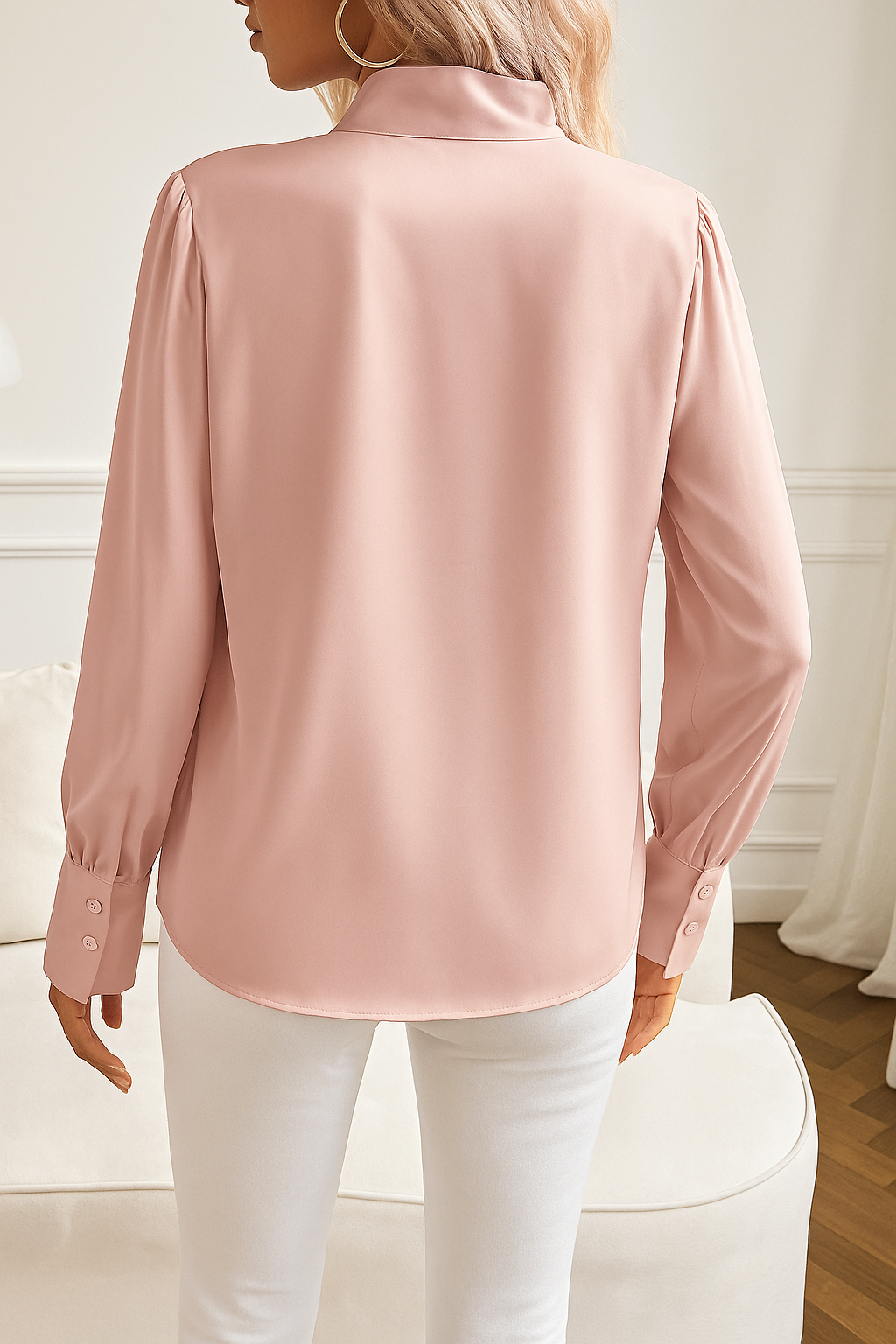 Bow Neck Long Sleeve Blouse