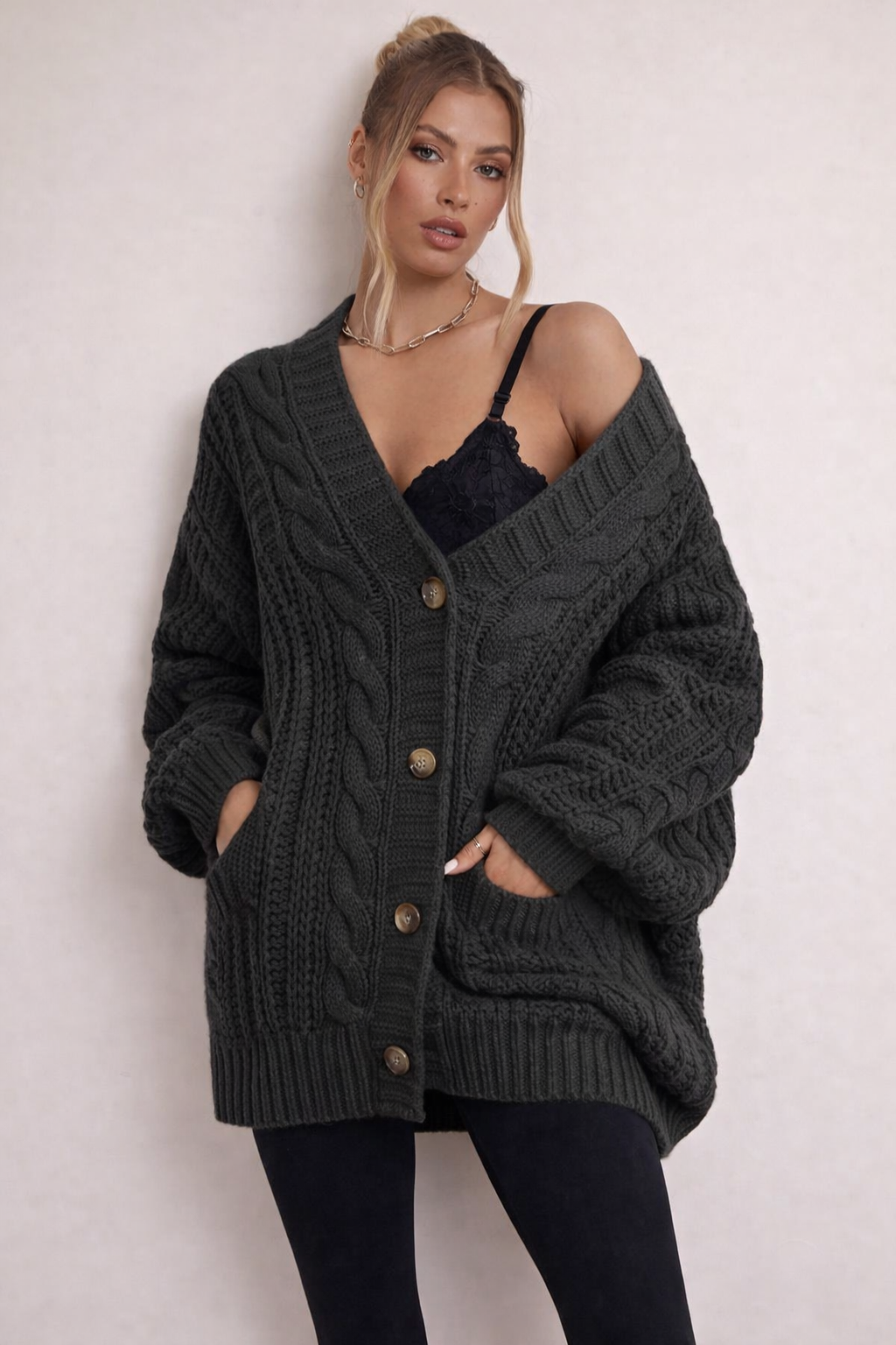 Relaxed Cable Knit Cardigan