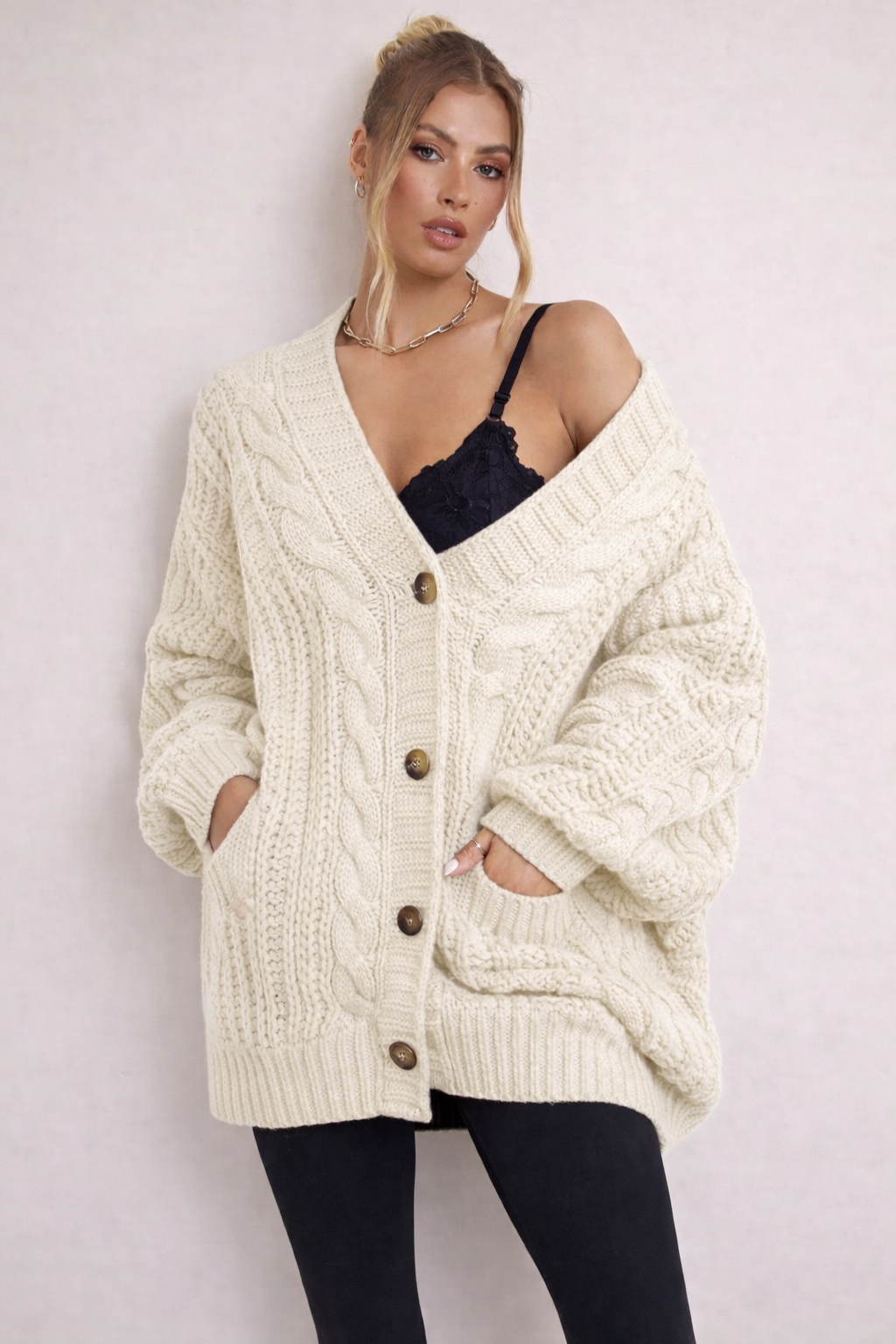 Relaxed Cable Knit Cardigan